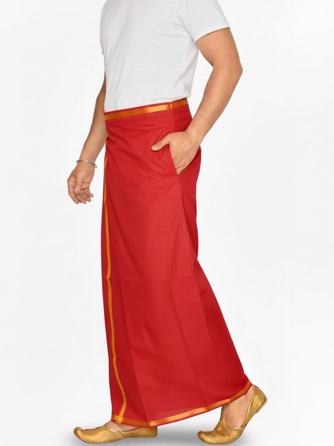 TUNI MANI Men Solid Zari Border Cotton Velcro Closing Pocket Dhoti - view 1