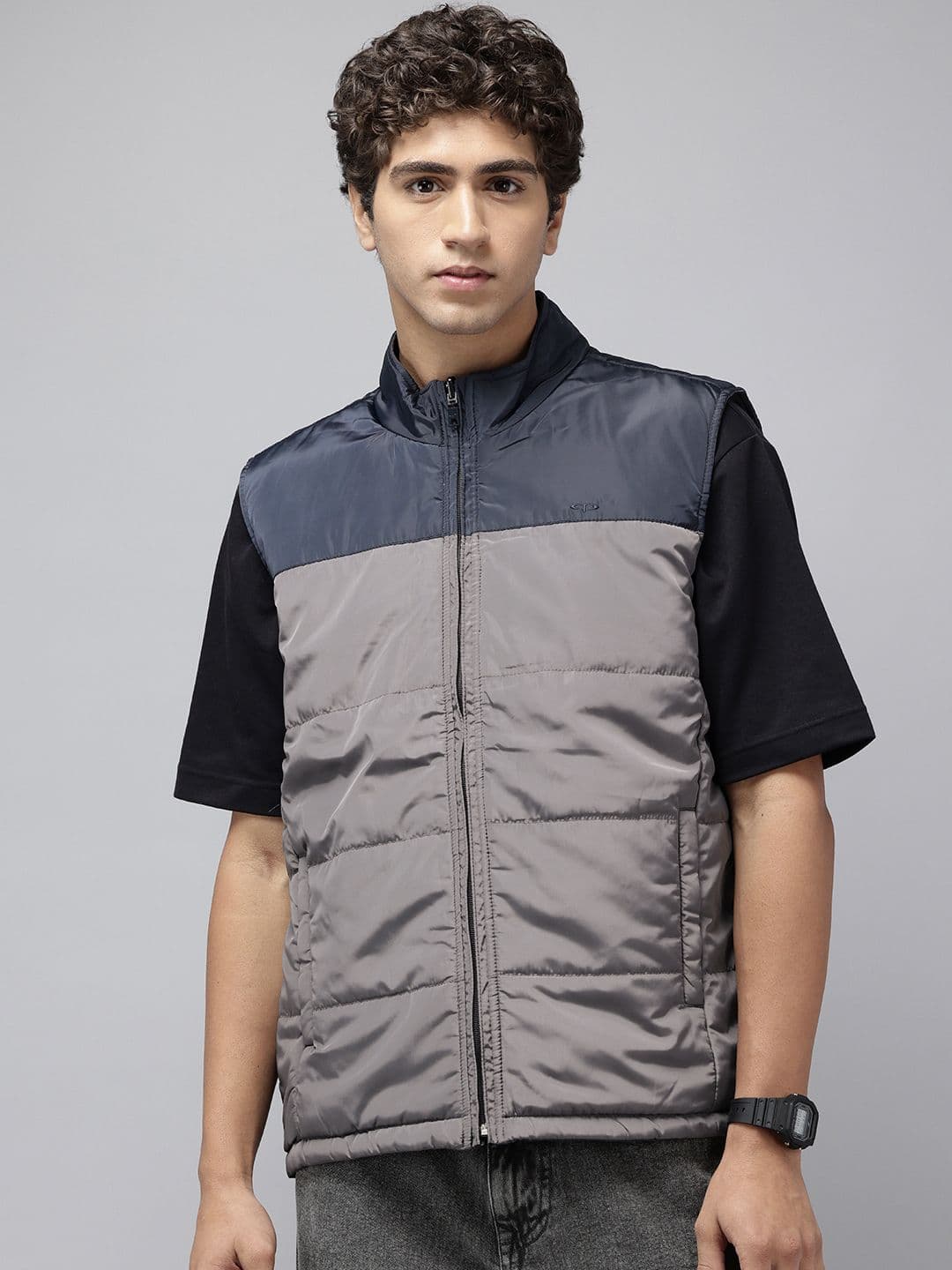 ColorPlus Colourblocked Stand Collar Reversible Gilet Jacket - view 1