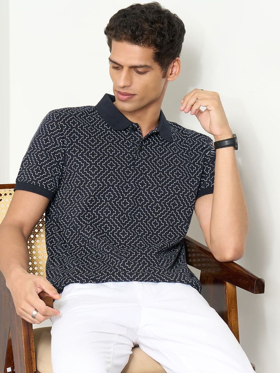 Peregrine by Pantaloons Men Printed Polo Collar Slim Fit T-shirt - view 1