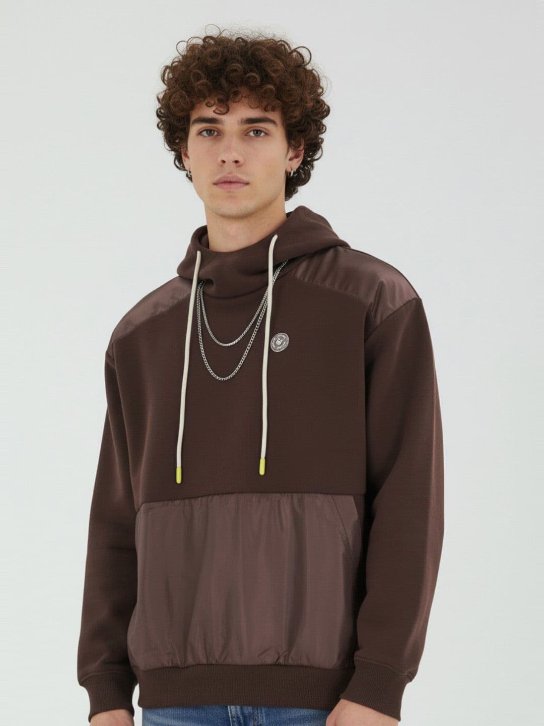 glitchez Solid Brand Logo Applique Detail Hooded Fleece Pullover - view 1