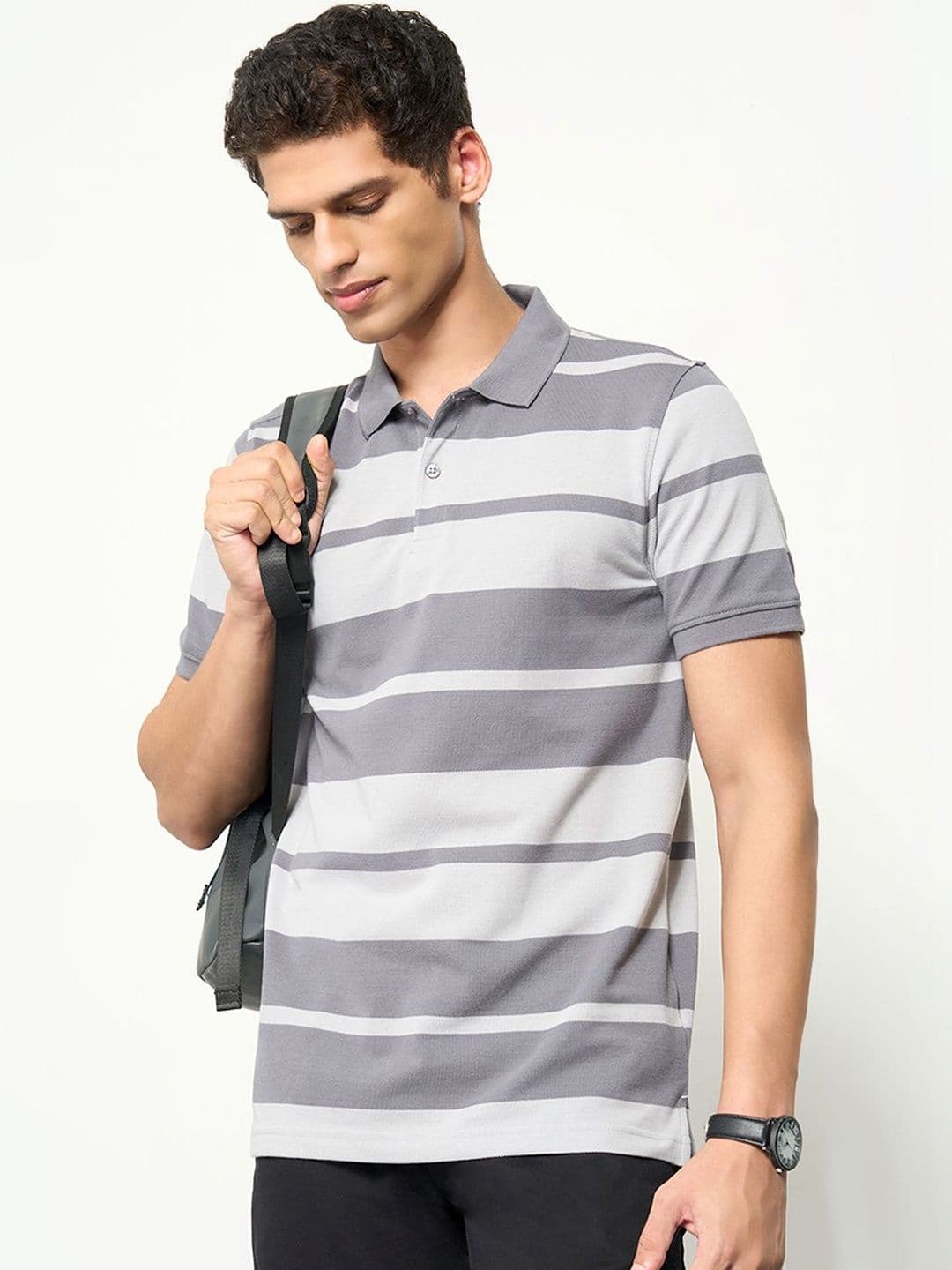 Peregrine by Pantaloons Men Striped Polo Collar Slim Fit T-shirt - view 1