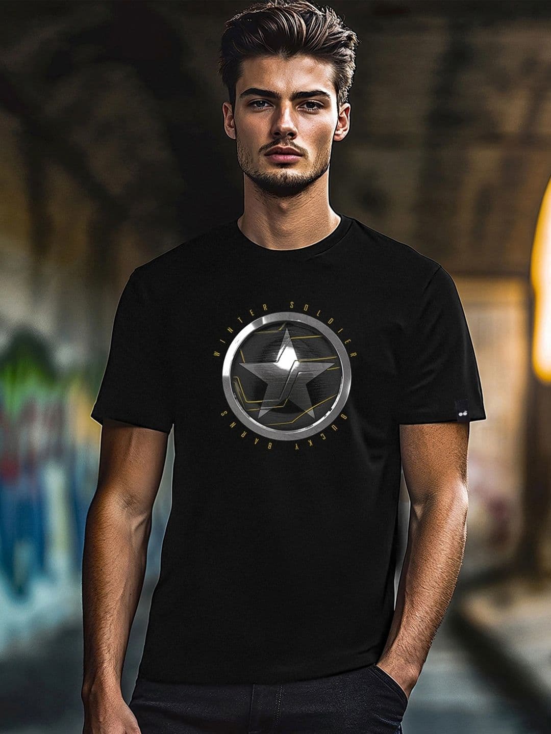 Bewakoof Men Black Winter Soldier Printed Applique T-shirt - view 1