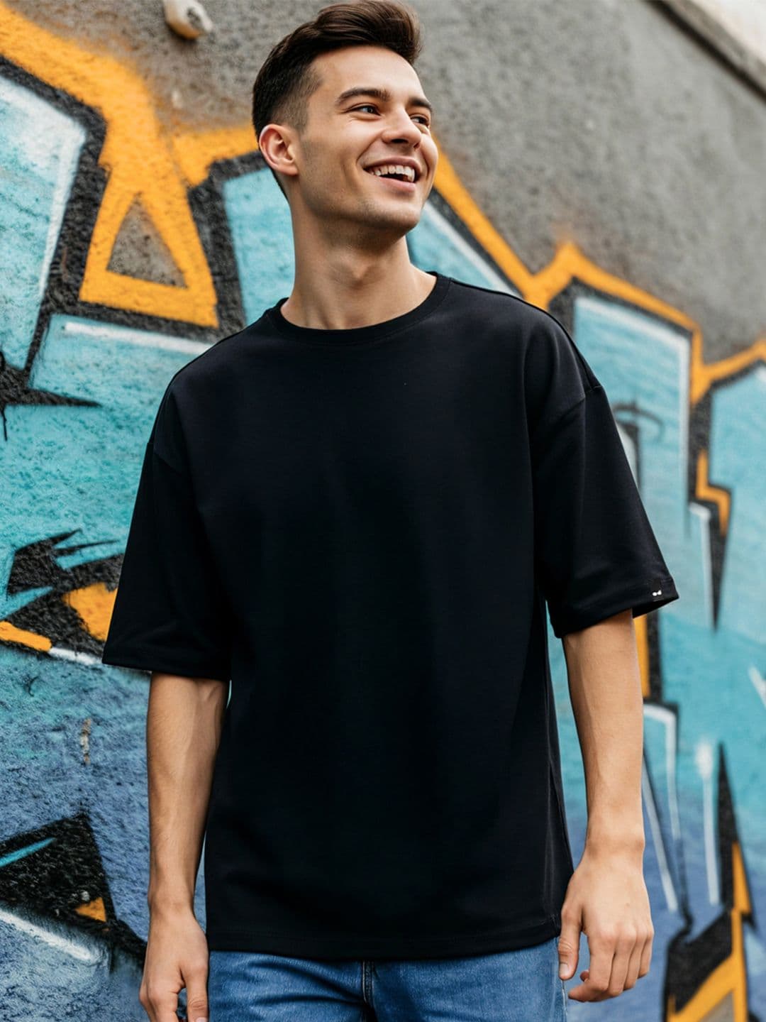 Bewakoof Men Black Solid Oversized T-shirt - view 1