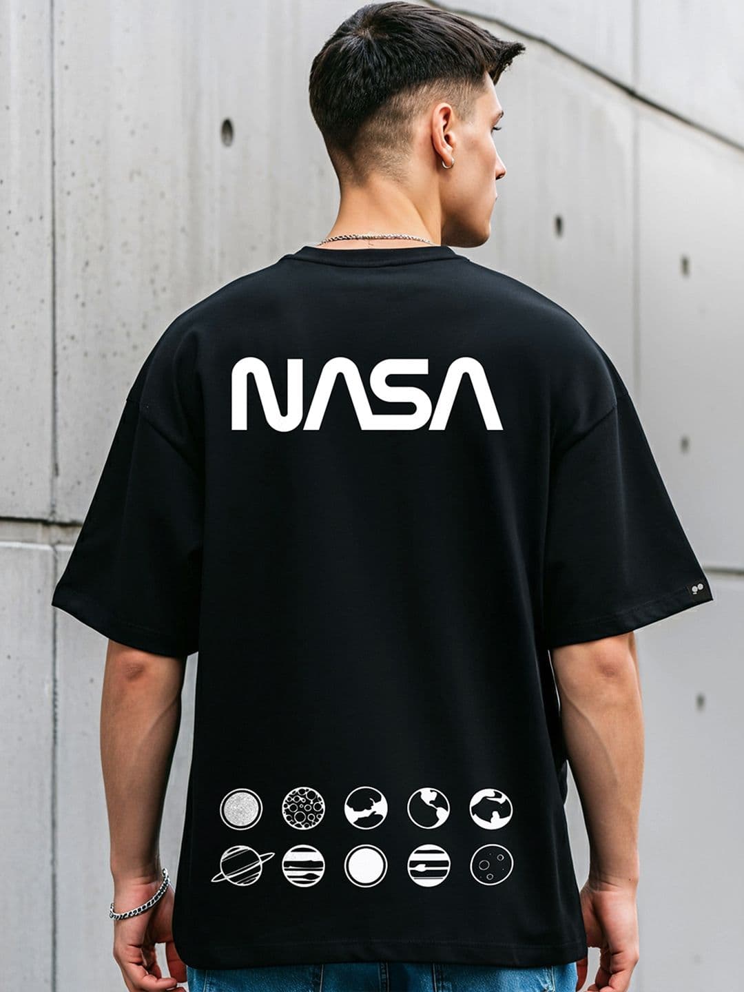 Bewakoof Men NASA Out Of The Space Graphic Printed Oversized T-shirt - view 1
