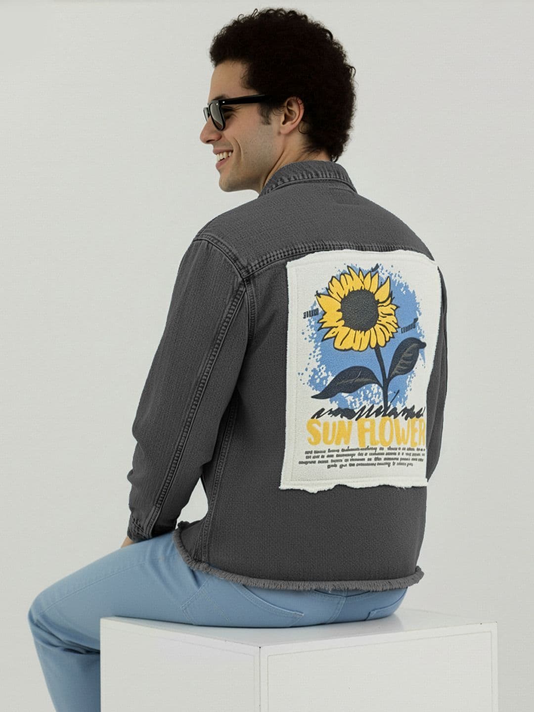 Mast & Harbour Spread Collar Pure Cotton Denim Jacket with Graphic Printed Patchwork - view 1