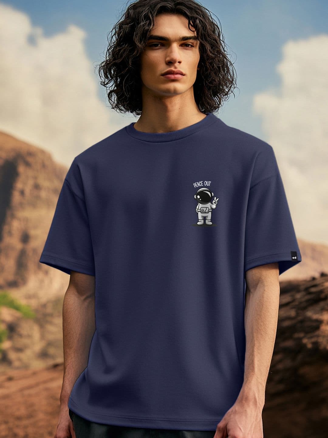 Bewakoof Men Peace Out Astronaut Graphic Print Oversized T-shirt - view 1