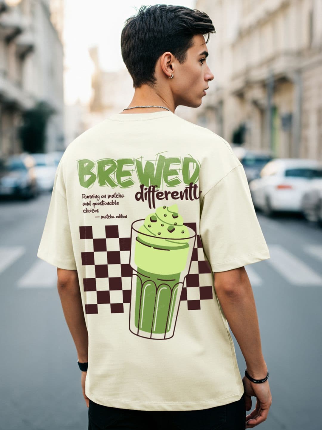 Bewakoof Heavy Duty Men's Off White Brewed Graphic Printed Oversized T-shirt - view 1