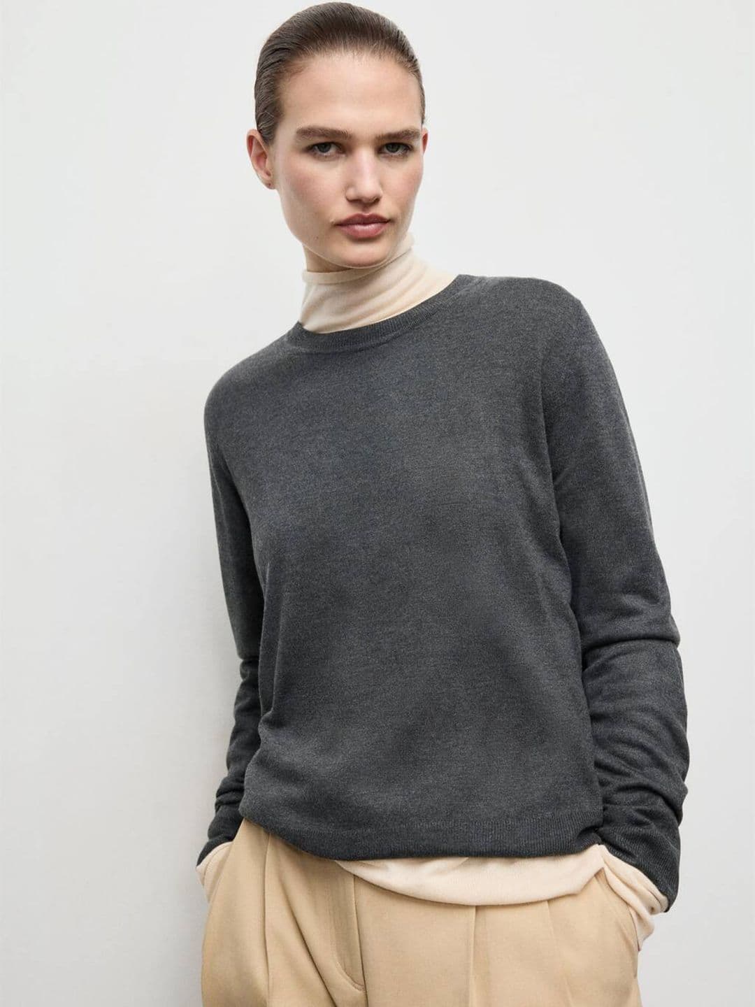 MANGO Round Neck Knitted Pullover - view 1