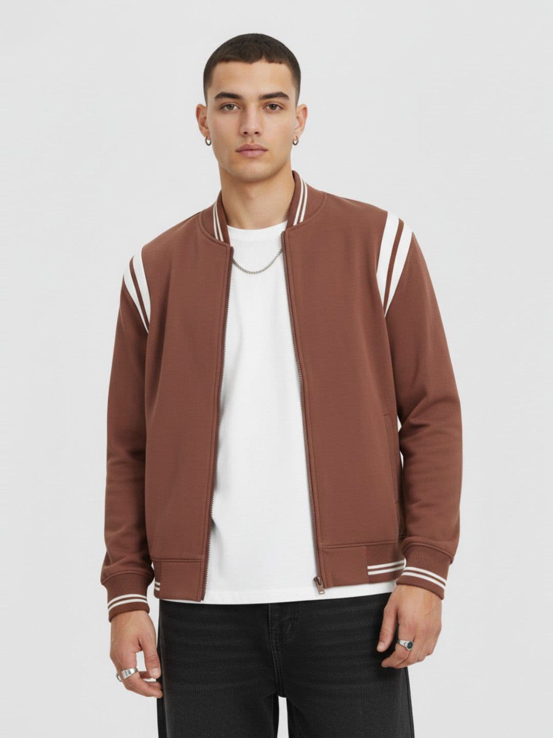 glitchez Contrast Striped Fleece Varsity Jacket - view 1