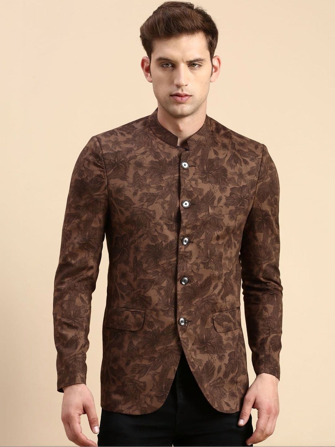 SHOWOFFFF Printed Slim-Fit Notched Lapel Long Sleeves Single-Breasted Blazers - view 1