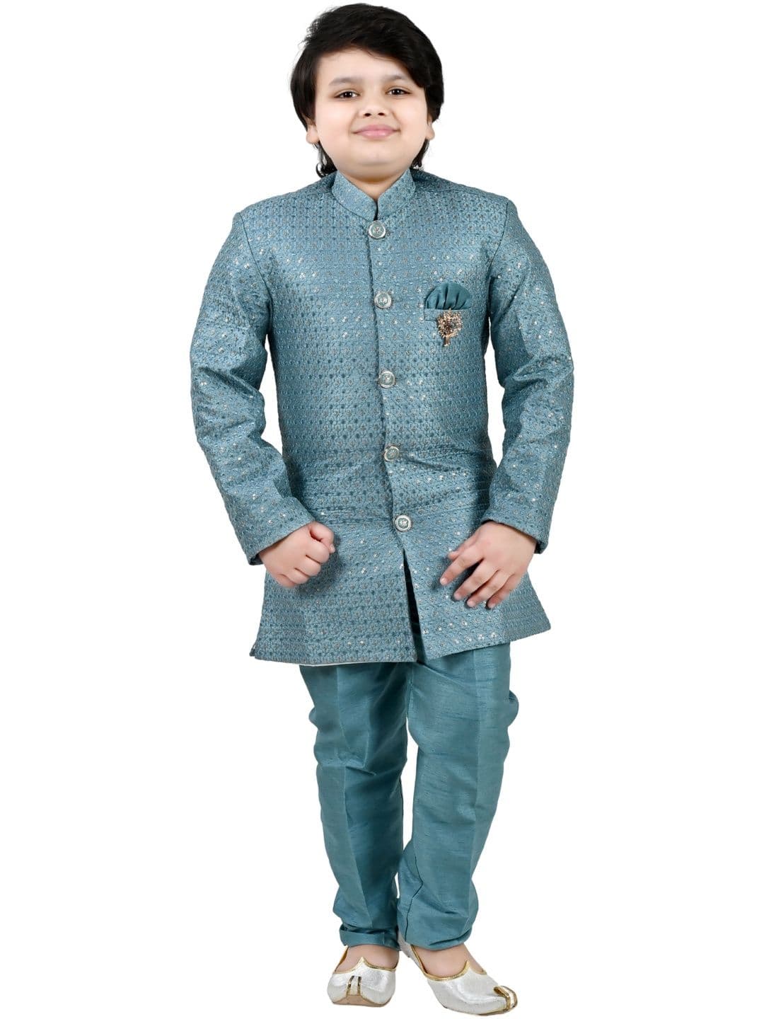 Arshia Fashions Boys Embroidered Mandarin Collared Sherwani - view 1