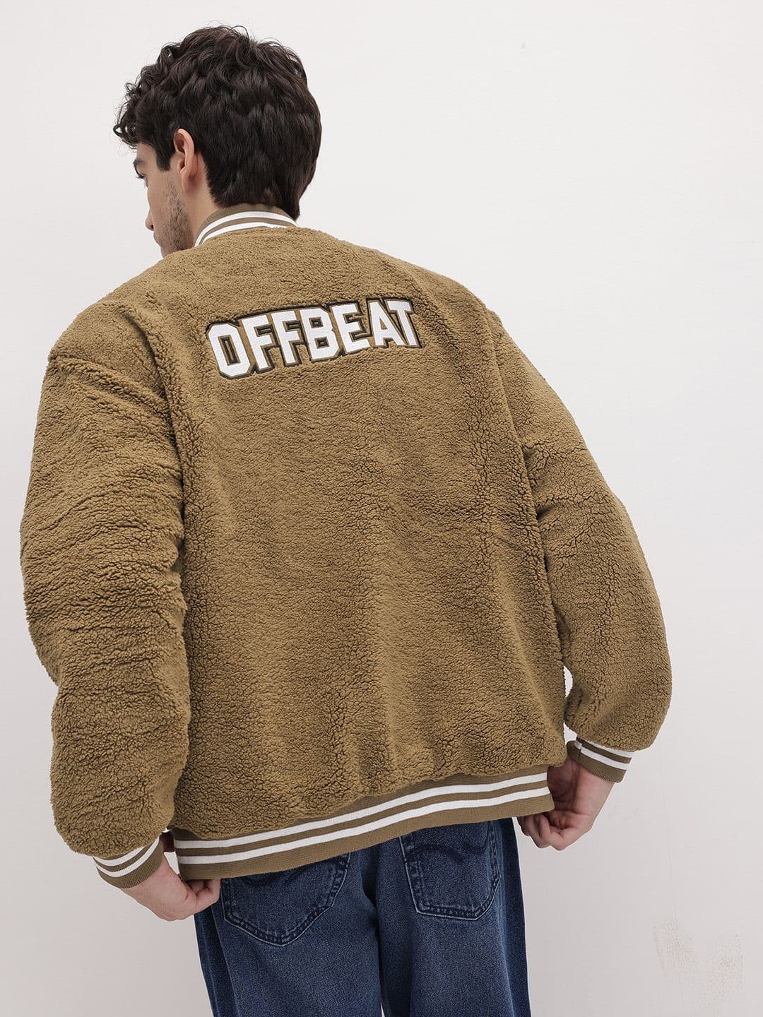 The Roadster Life Co. Typography Applique Detail Sherpa Varsity Jacket - view 1