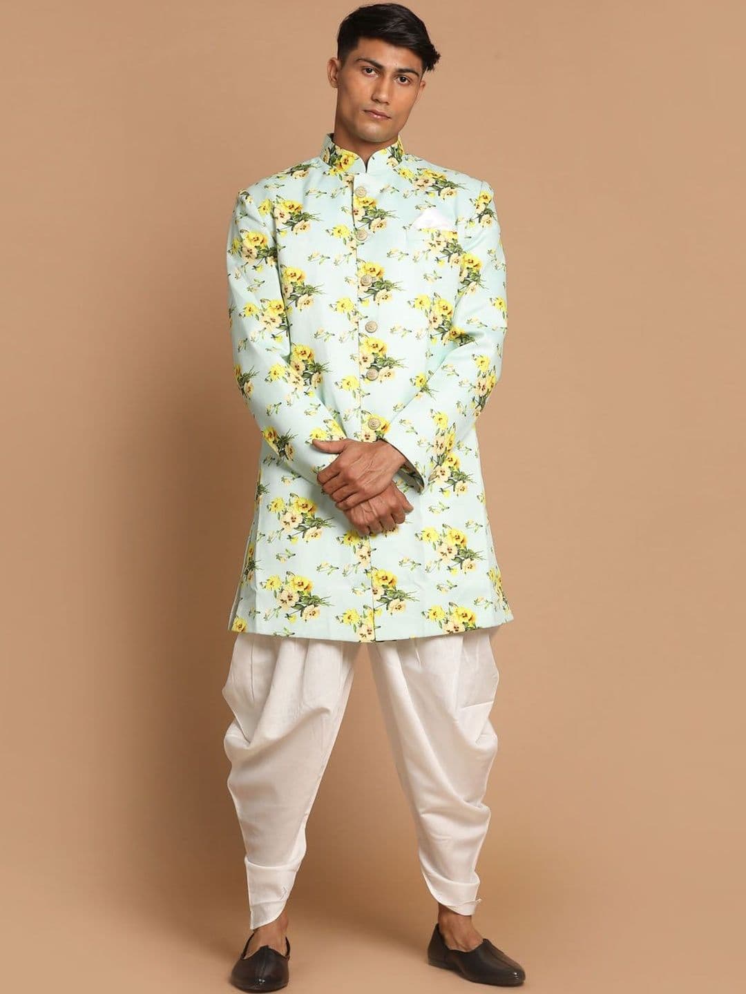 JBN Creation Printed Mandarin Collar Sherwani - view 1