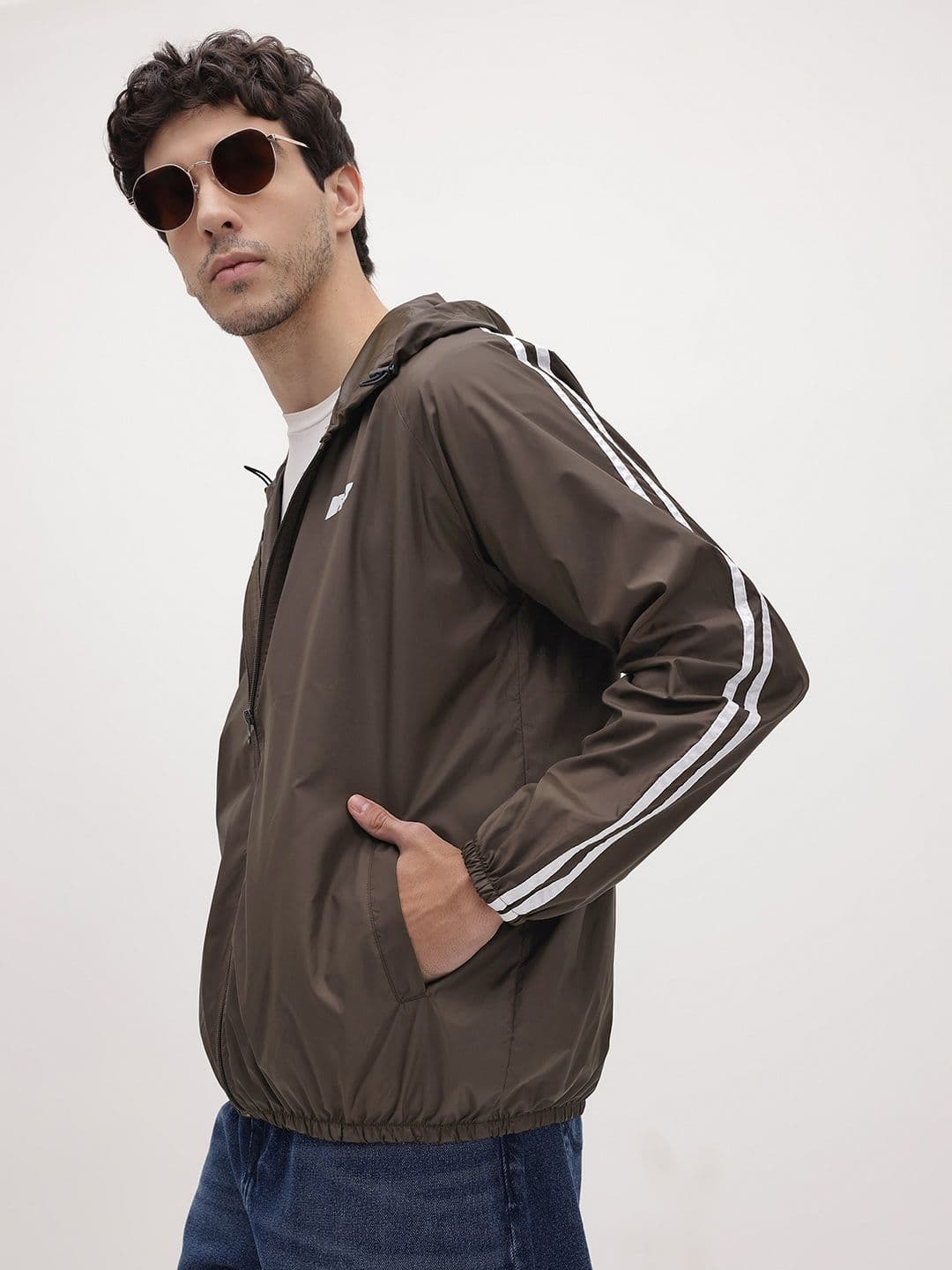 The Roadster Life Co. Striped Typography Print Detail Hooded Windcheater Jacket - view 1