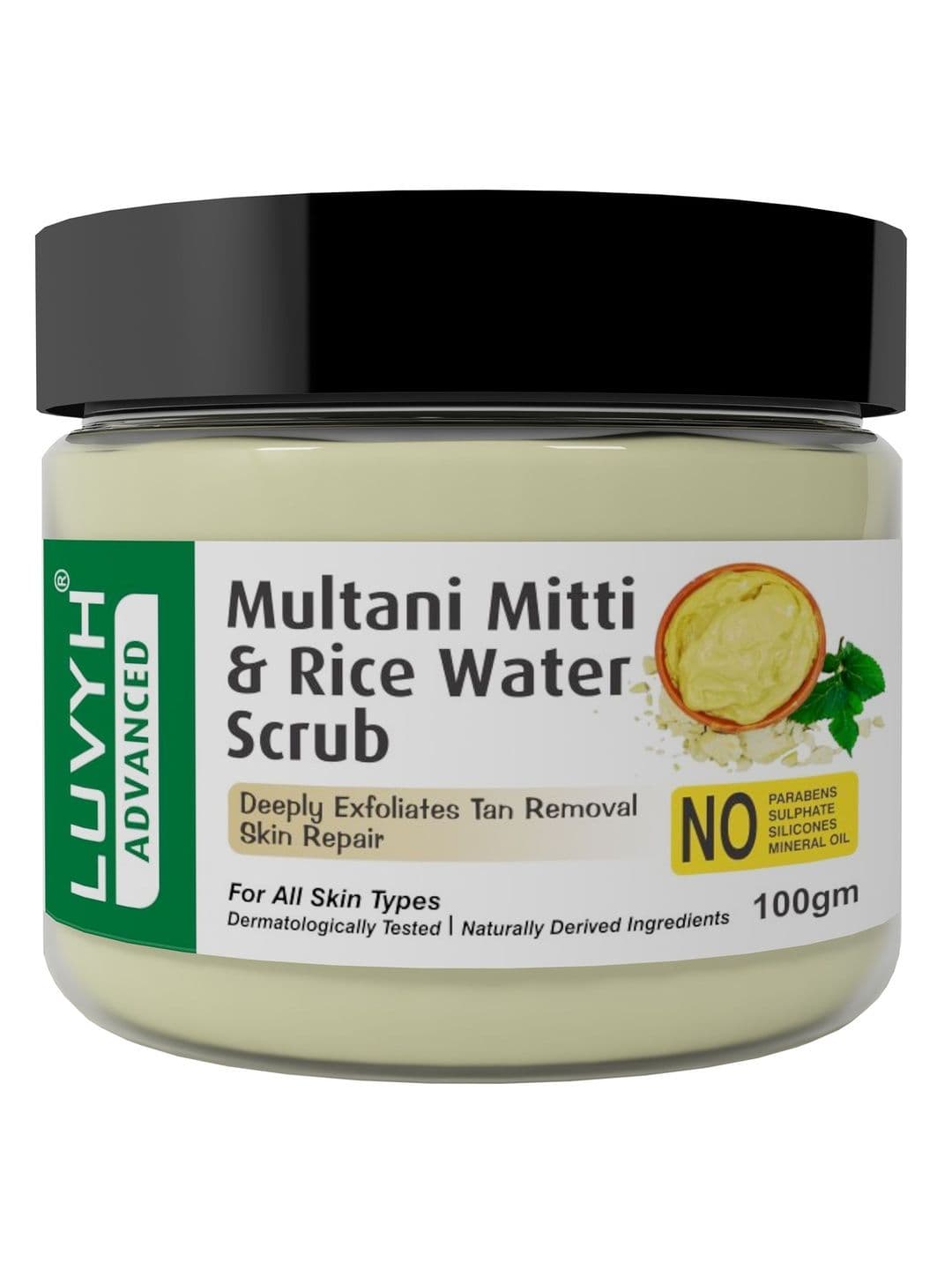 LUVYH Multani Mitti & Rice Water Scrub for Tan Removal & Skin Repair - 100 g - view 1