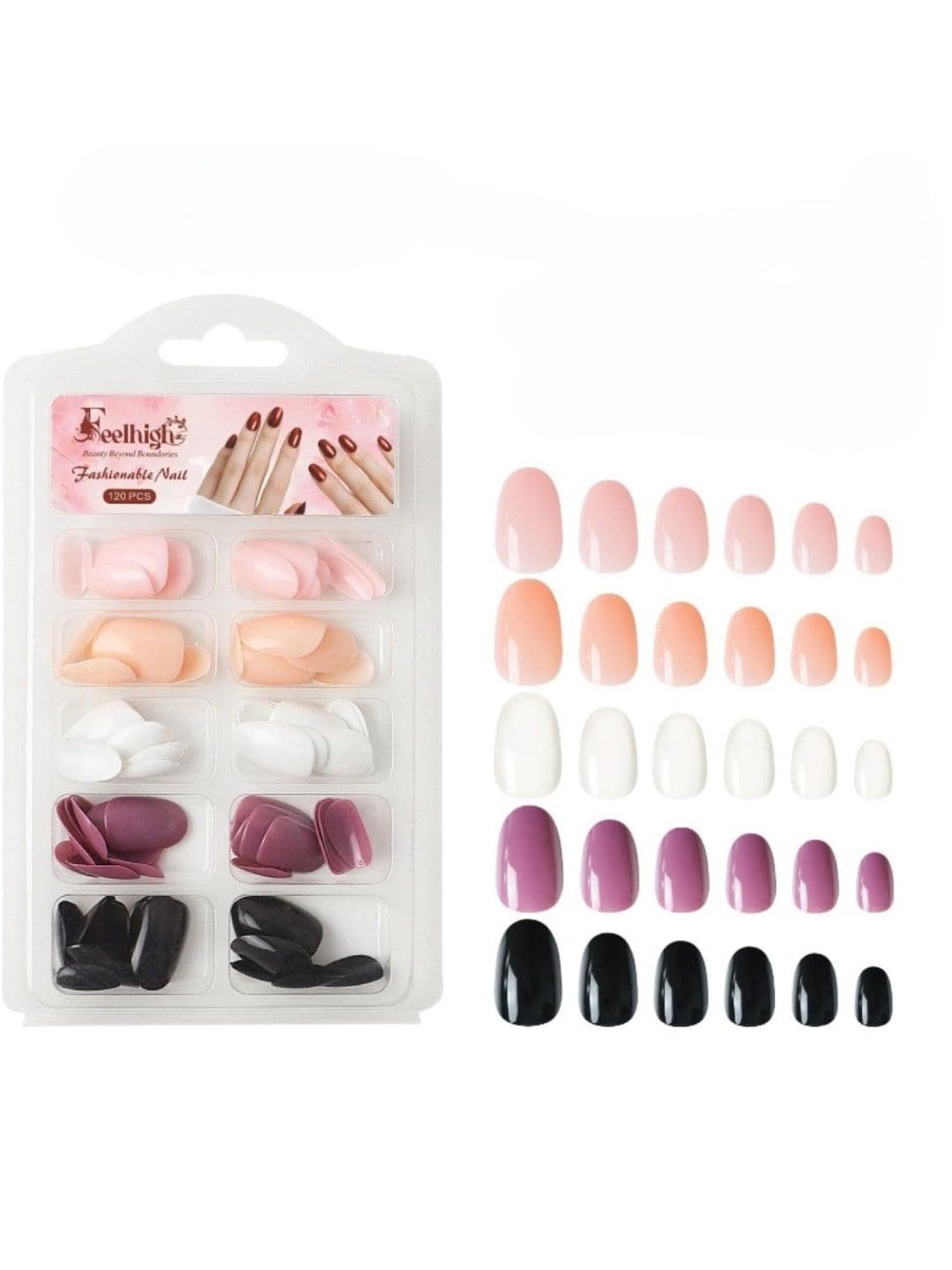 FEELHIGH 120-Pcs Press On Nail Tips Medium Round Artificial Nail Extensions - view 1