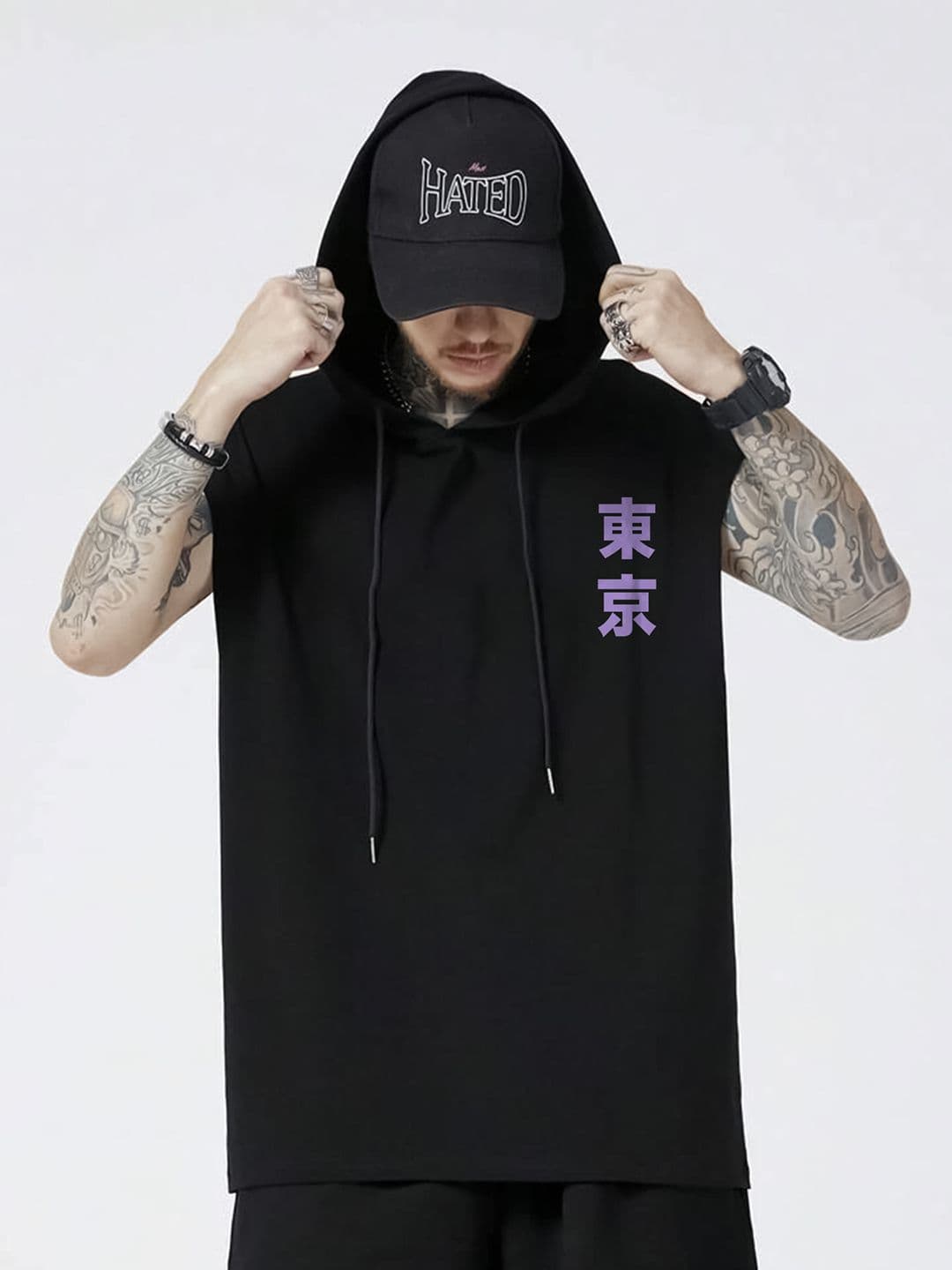 JUMPCUTS Typography Printed Hooded Slim Fit T-shirt - view 1