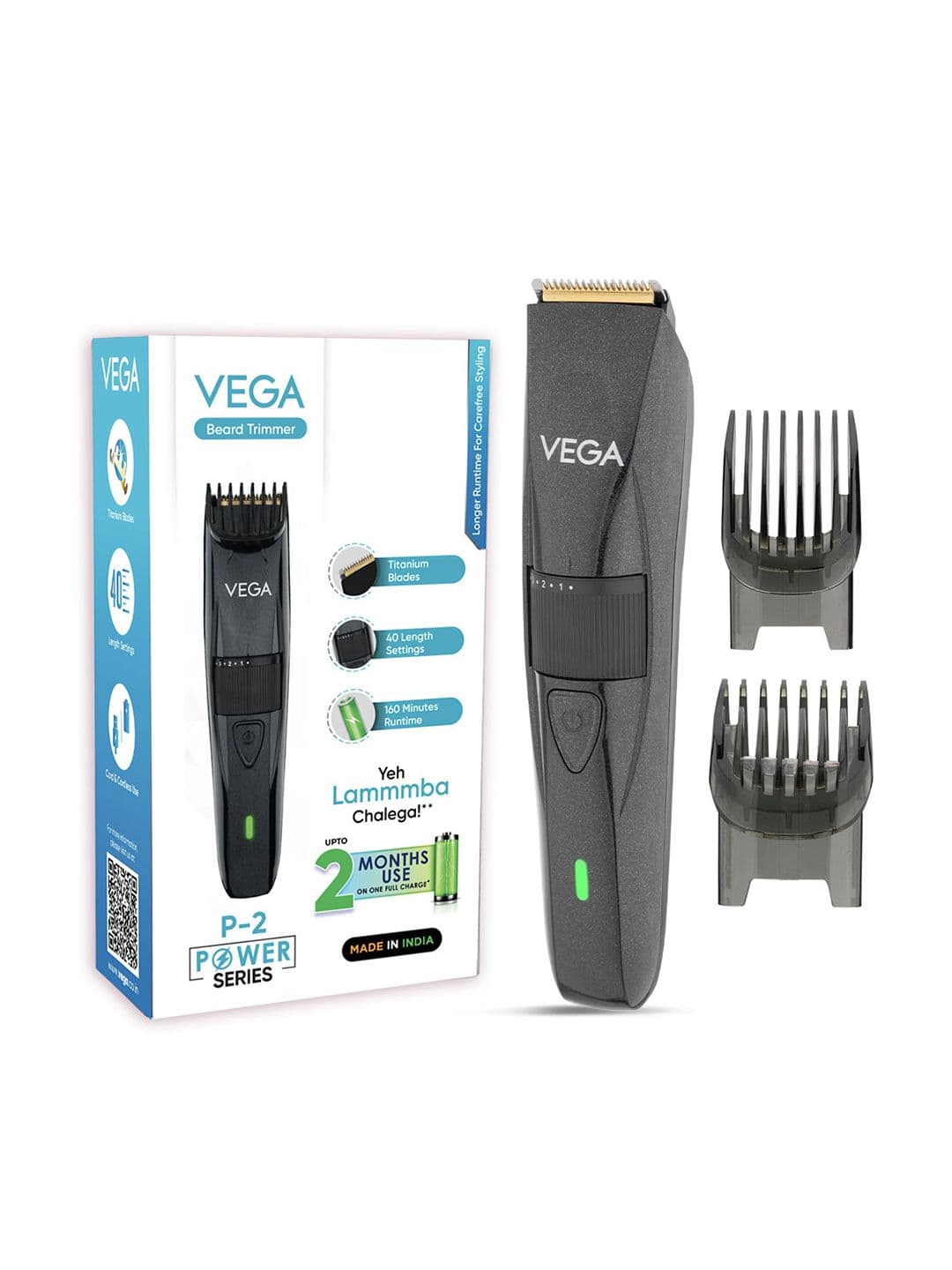 VEGA Men P2 Battery Powered Beard Trimmer with 160Min Runtime & 40 Length Settings VHTH-26 - view 1