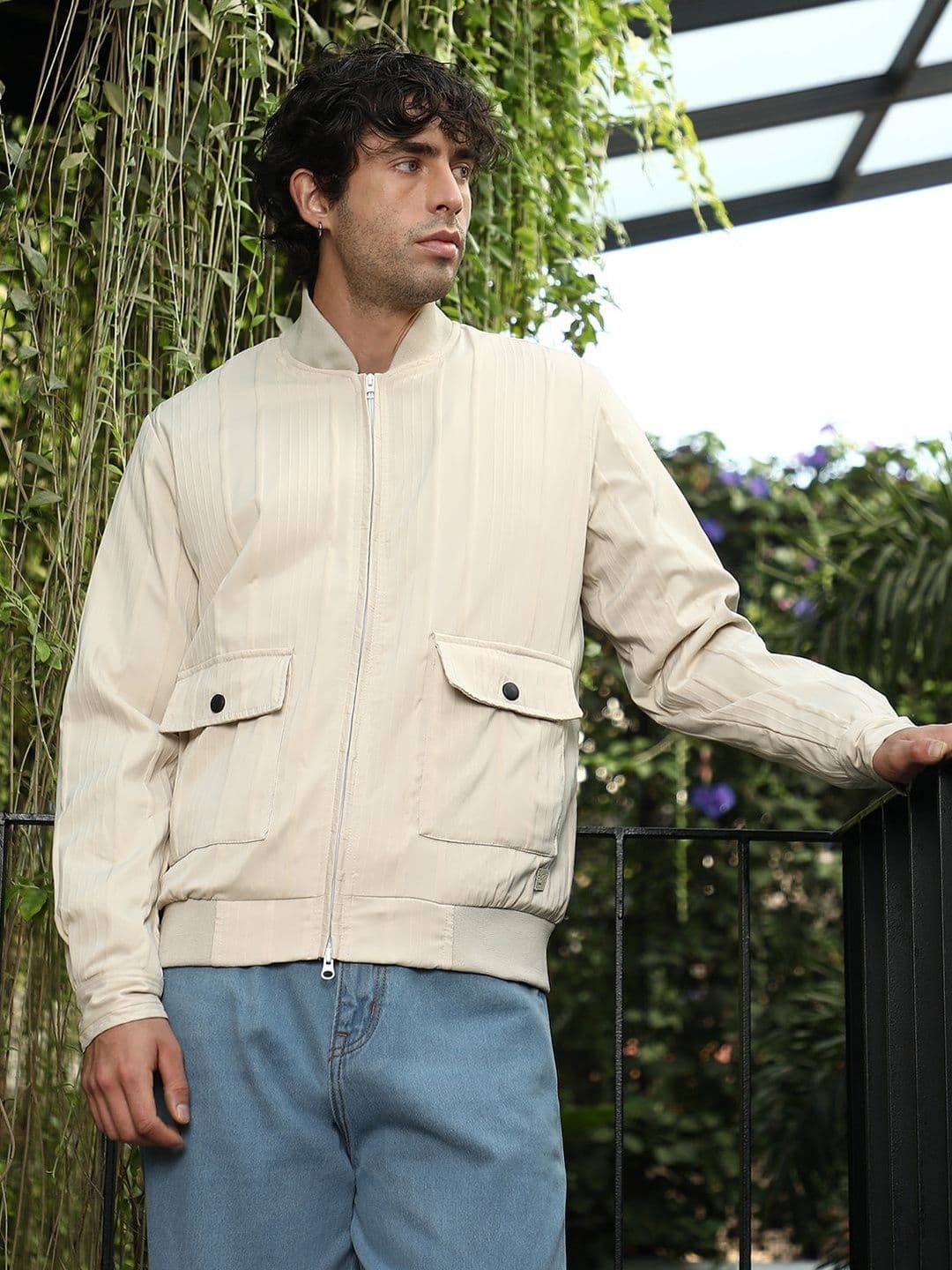 CAHOOT Zip-Front Stripe-Tactile Bomber Jacket - view 1