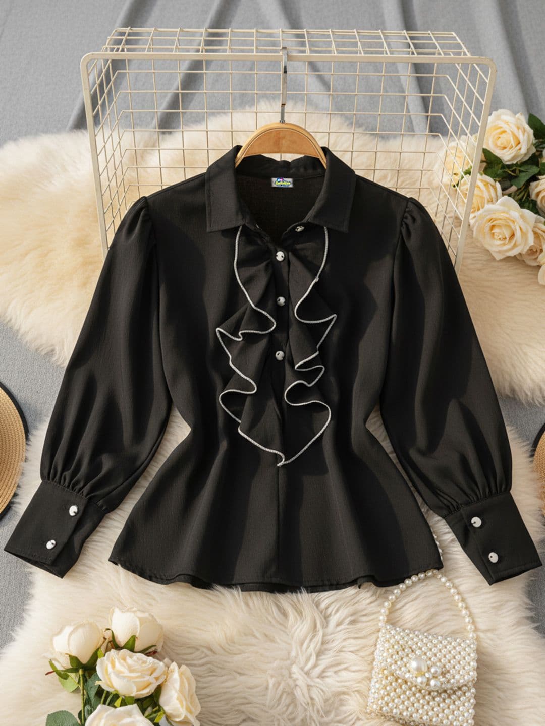 Cutiekins Girls Ruffles Shirt Collar Cuffed Sleeves Shirt Style Top - view 1