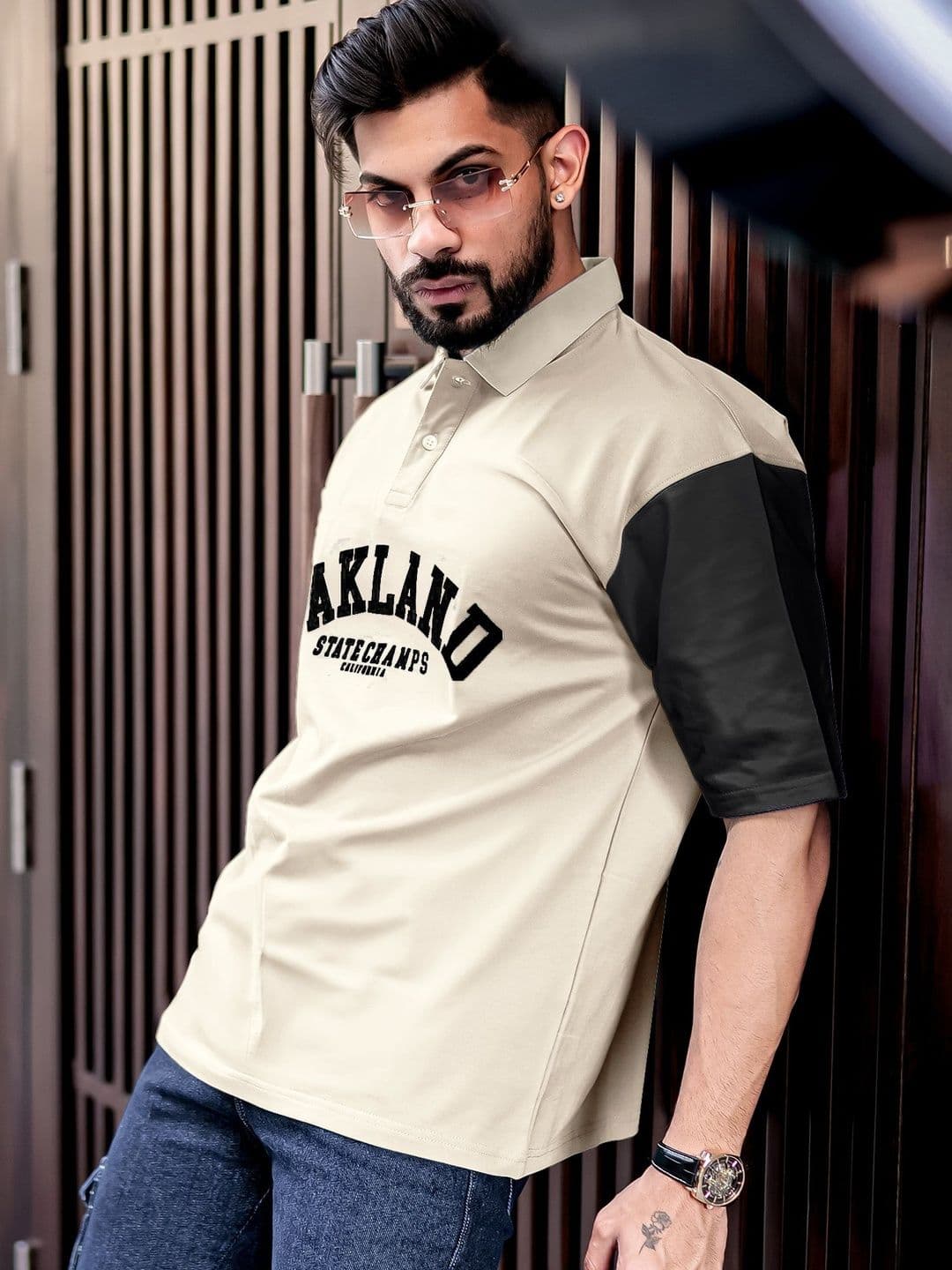 Maniac Men Typography Colourblocked Polo Collar T-shirt - view 1