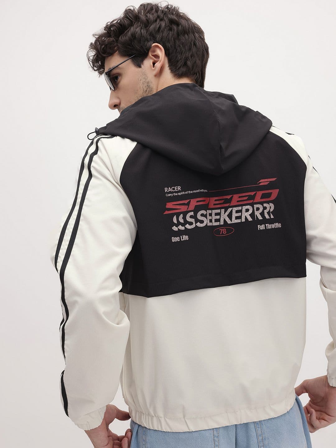 The Roadster Life Co. Typography Printed Colourblocked Hooded Bomber Jacket - view 1