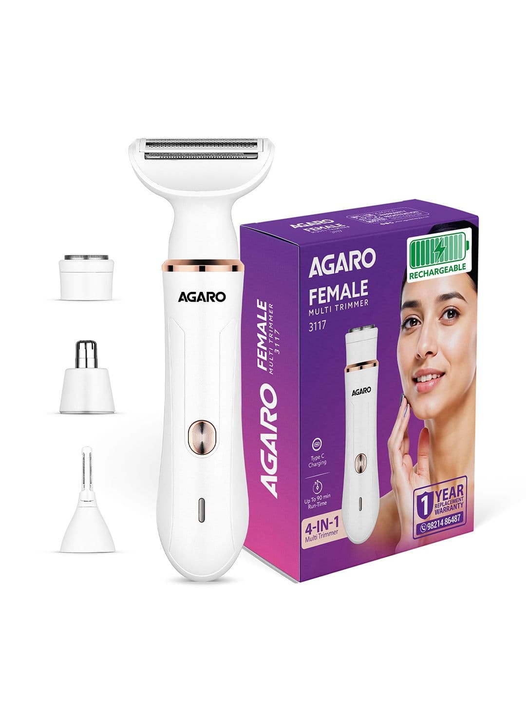 Agaro 3117 Female Multi Trimmer with 90 Minutes Runtime - White - view 1