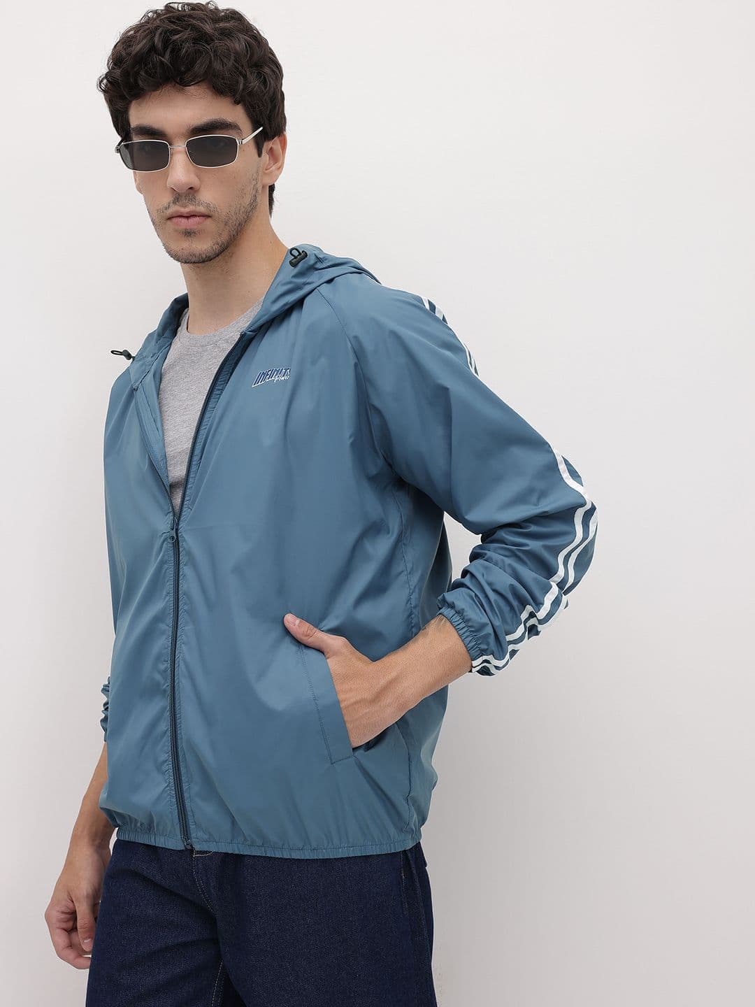 The Roadster Life Co. Striped Typography Print Detail Hooded Windcheater Jacket - view 1