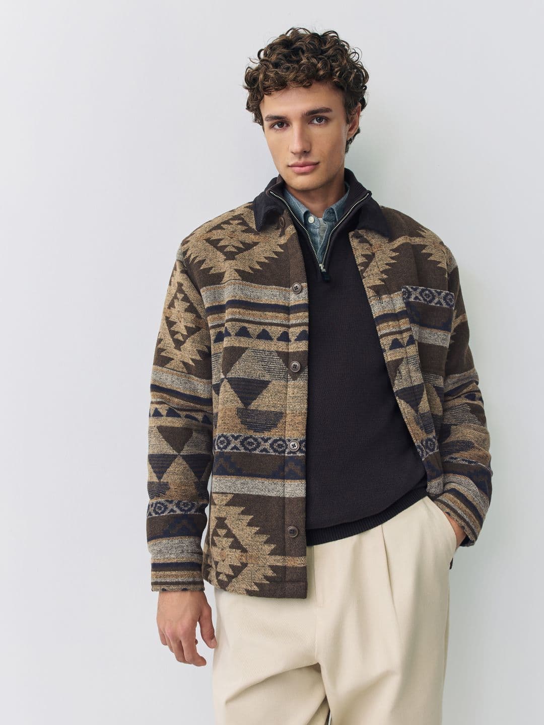 NEXT Men Geometric Self Design Spread Collar Tailored Jacket - view 1