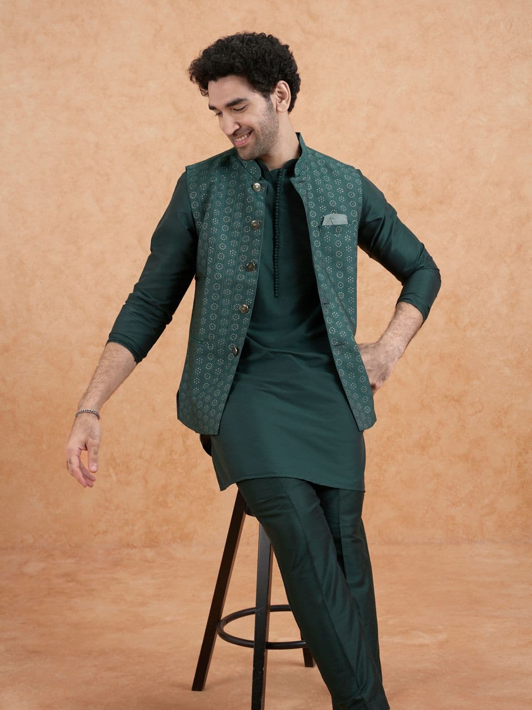 KISAH Woven Printed Nehru Jacket - view 1
