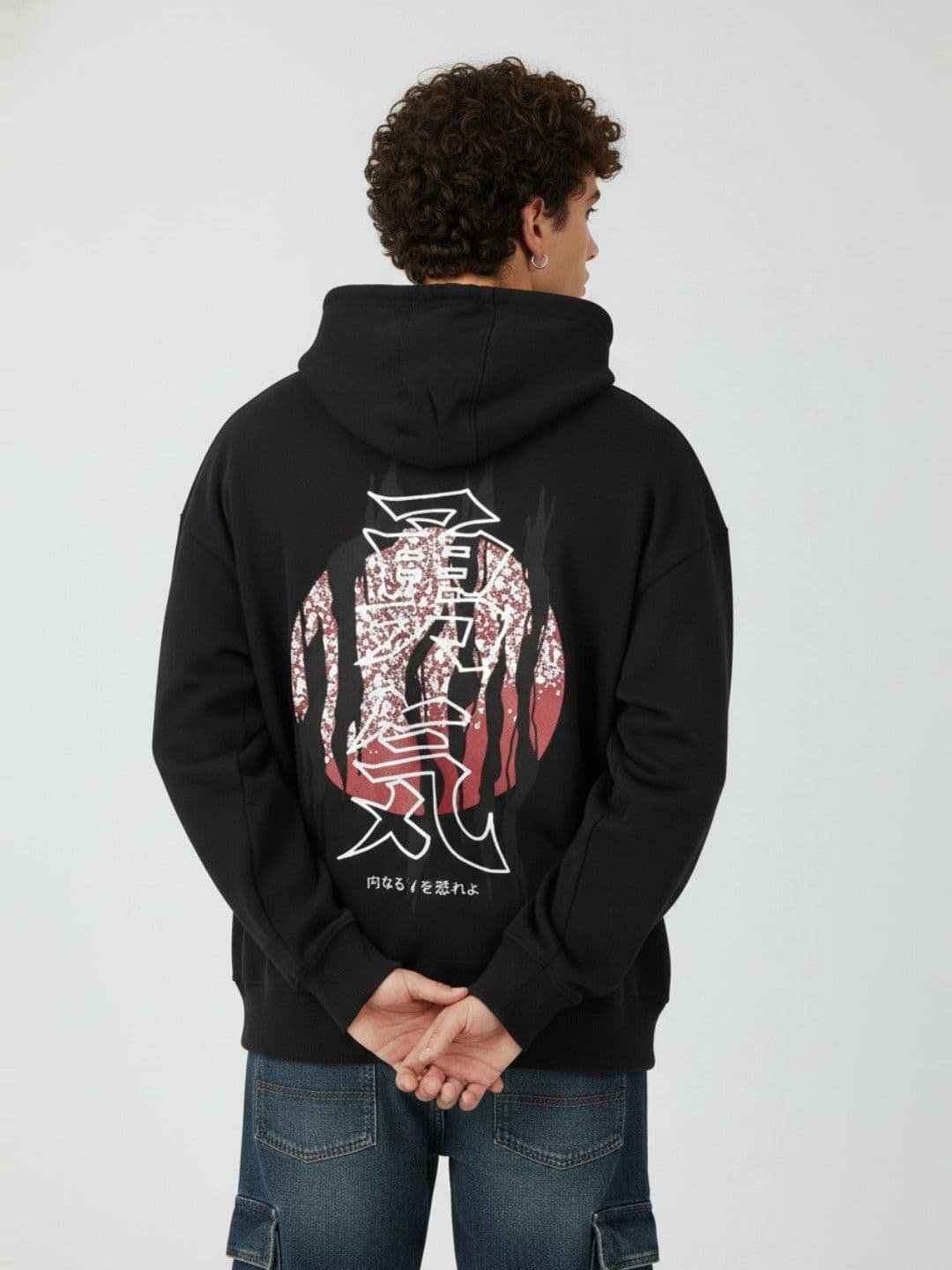 glitchez Graphic Printed Drop-Shoulder Sleeves Fleece Oversized Hooded Sweatshirt - view 1