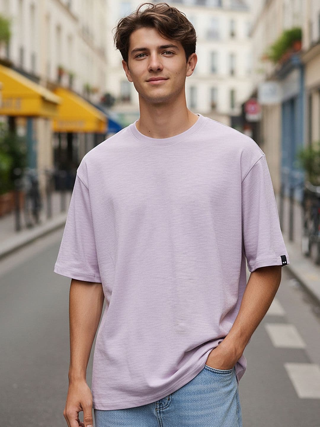 Bewakoof AIR Men Solid Round Neck Cotton Oversized T-shirt - view 1