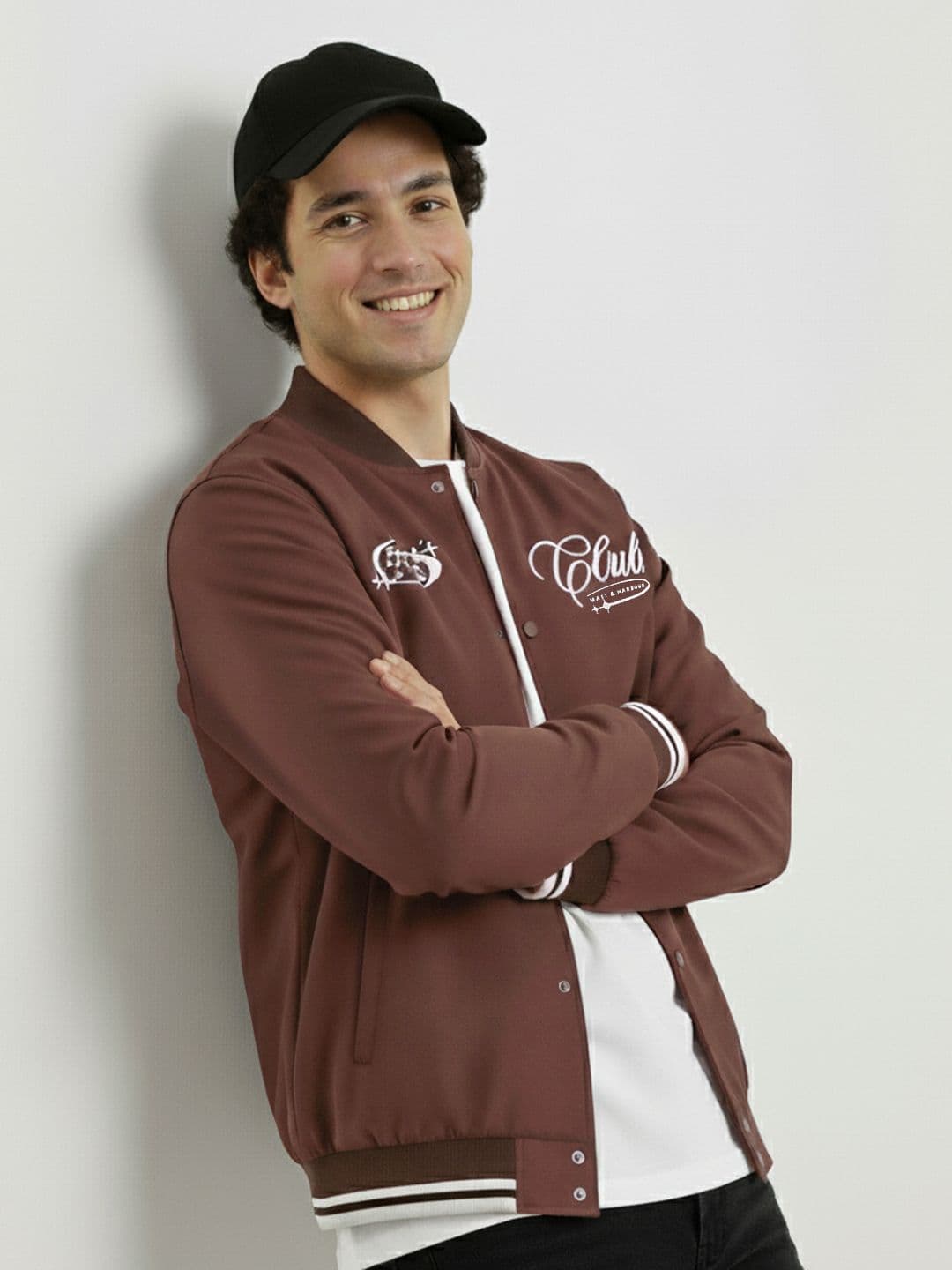 Mast & Harbour Suede Finish Embroidered Varsity Jacket - view 1