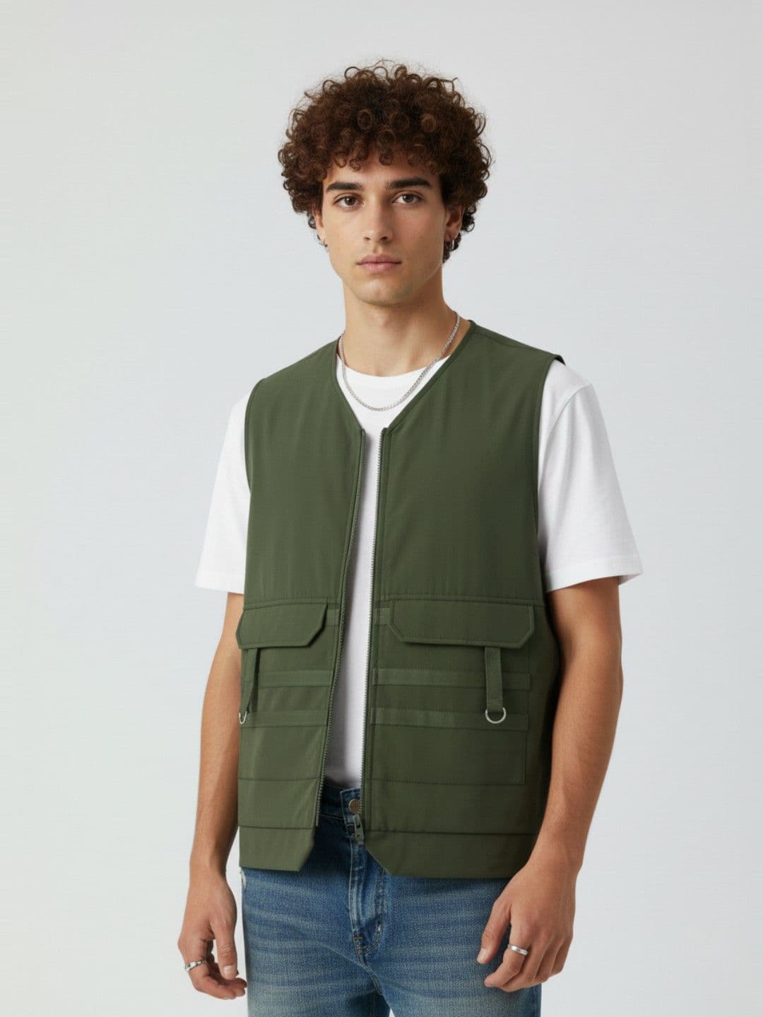glitchez Collarless Gilet Jacket with Taping Detail - view 1