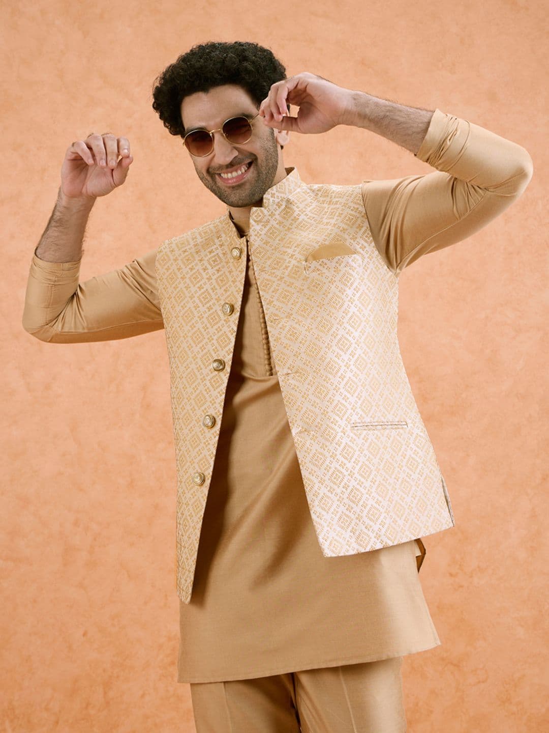 KISAH Woven Design Nehru Jacket - view 1