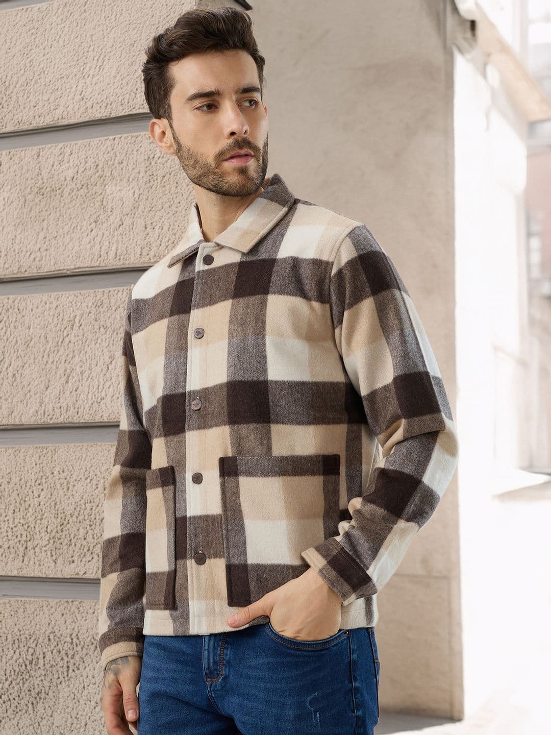 Status Quo Men Checked Open Front Jacket - view 1