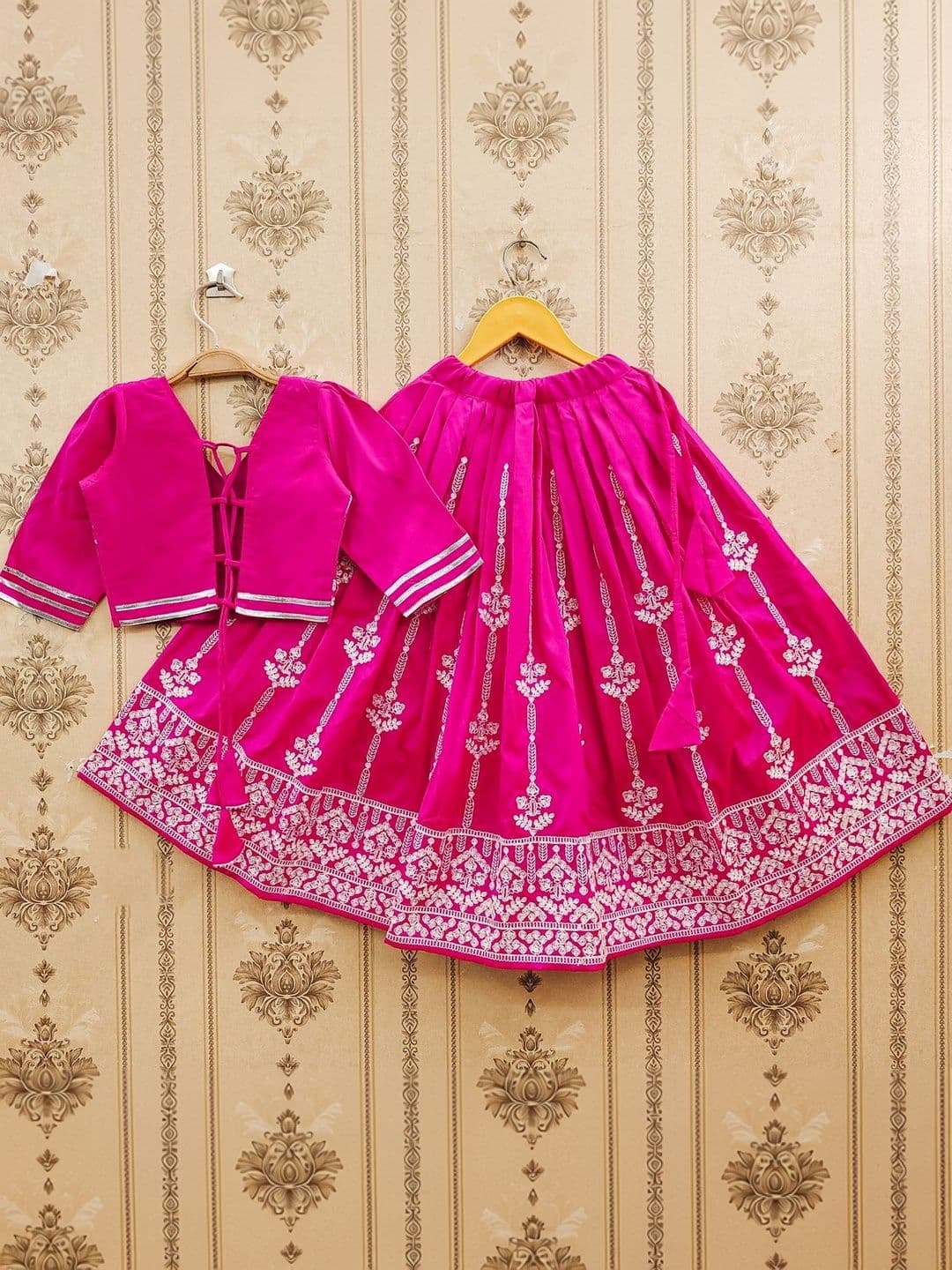 Sangria Girls Heavy Embroidered V-Neck Flared Lehenga With Choli - view 1