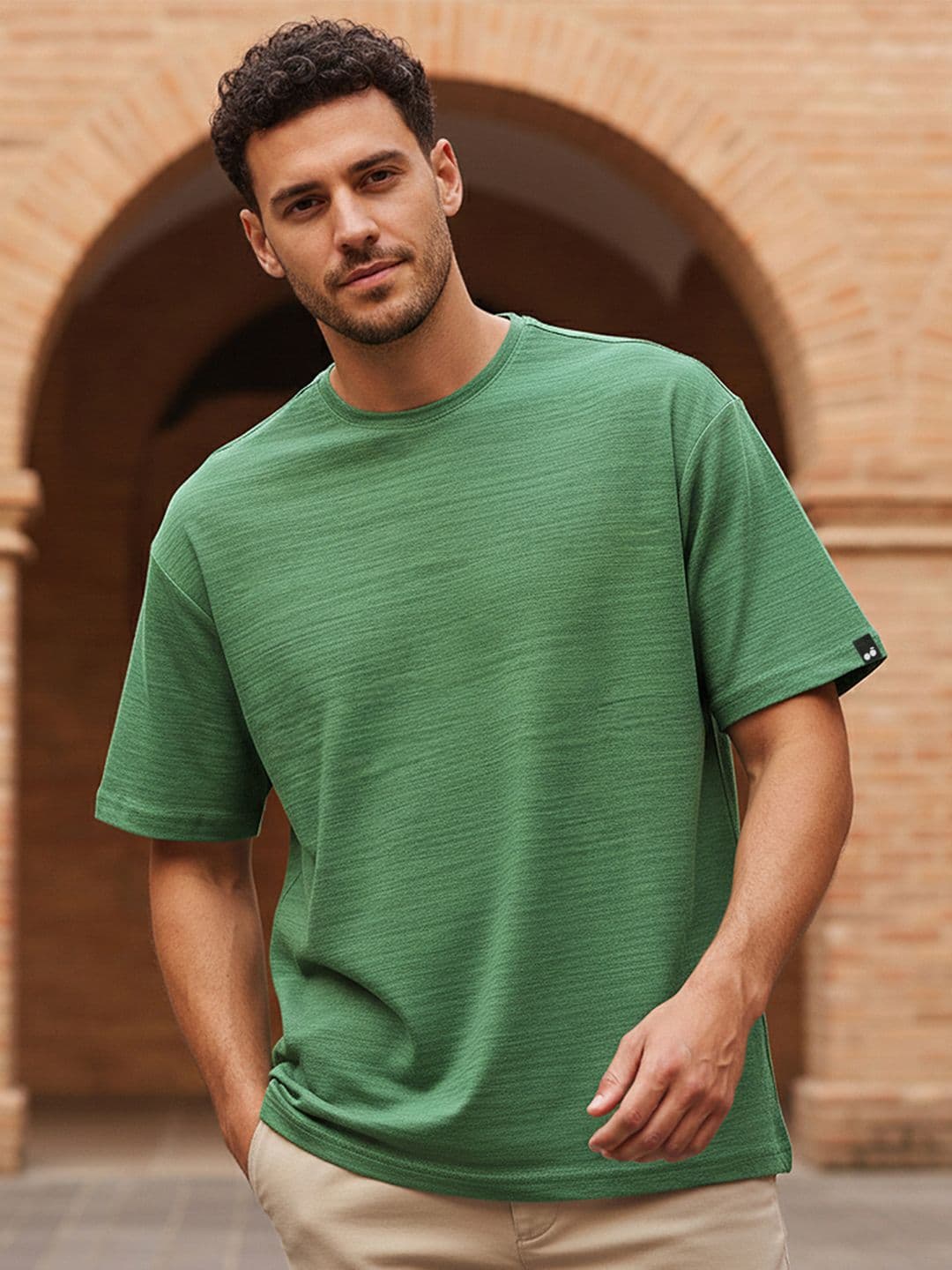 Bewakoof AIR Men Solid Round Neck Cotton Oversized T-shirt - view 1