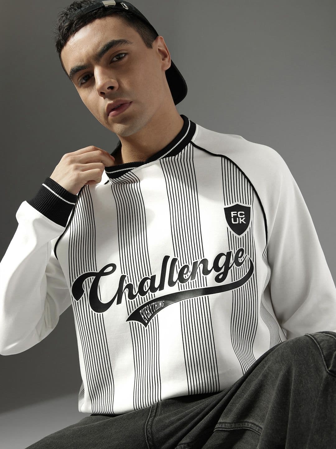 FCUK Typography Printed V-Neck Raglan Sleeves Sweatshirt - view 1