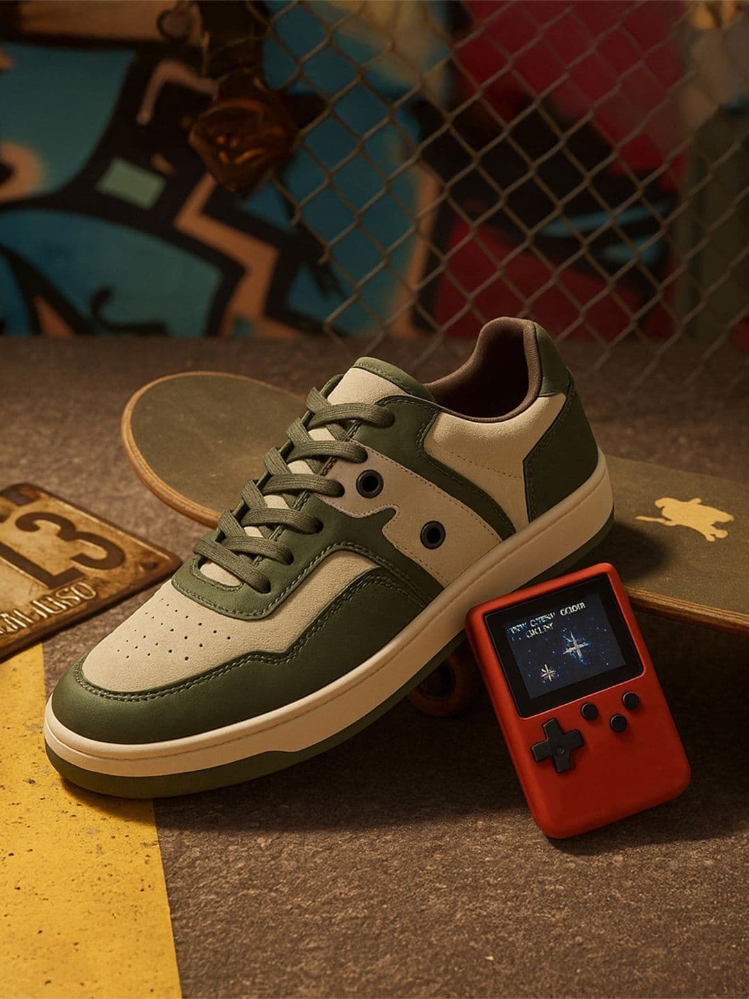 Bewakoof Men RetroMix Olive Groove Color Block Low-Top Sneakers - view 1