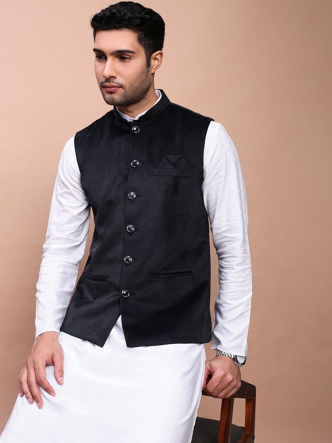 SHOWOFFFF Slim-Fit Mandarin Collar Nehru Jacket - view 1