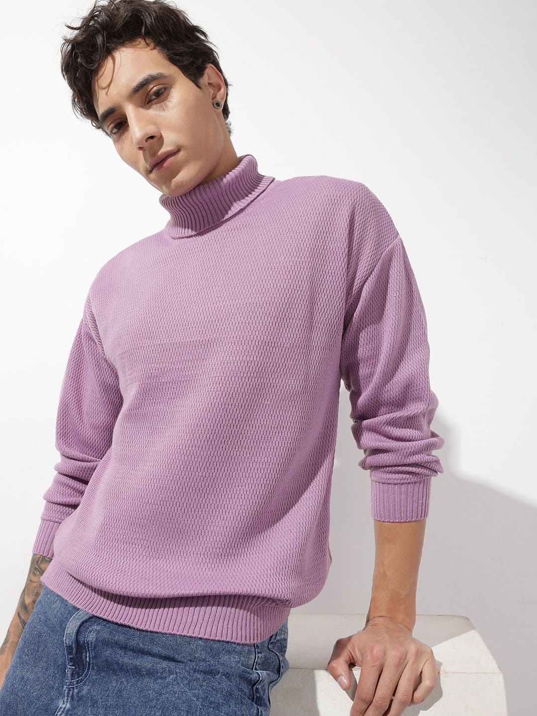 The Roadster Life Co. Self Design Textured Turtle Neck Knitted Sweater - view 1