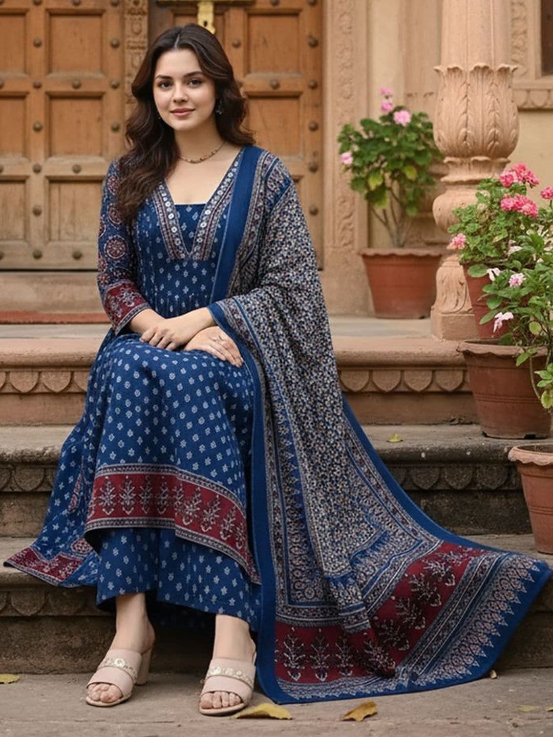SZN Women Ethnic Motifs Printed Panelled Kurta with Trousers & With Dupatta - view 1