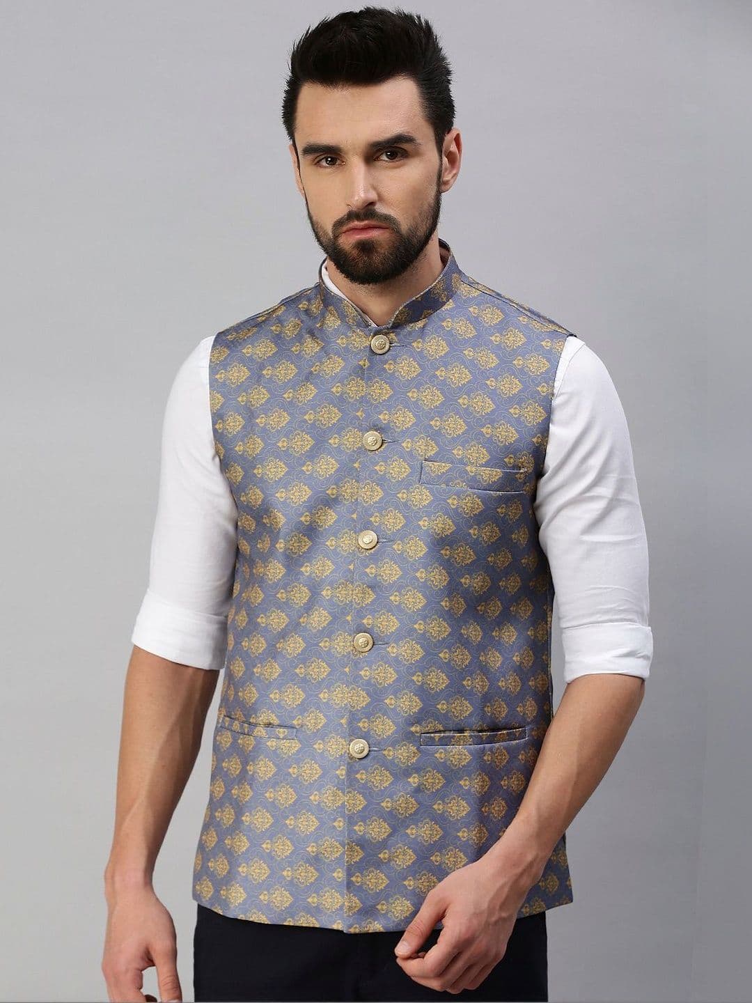 SHOWOFFFF Printed Slim-Fit Nehru Jacket - view 1