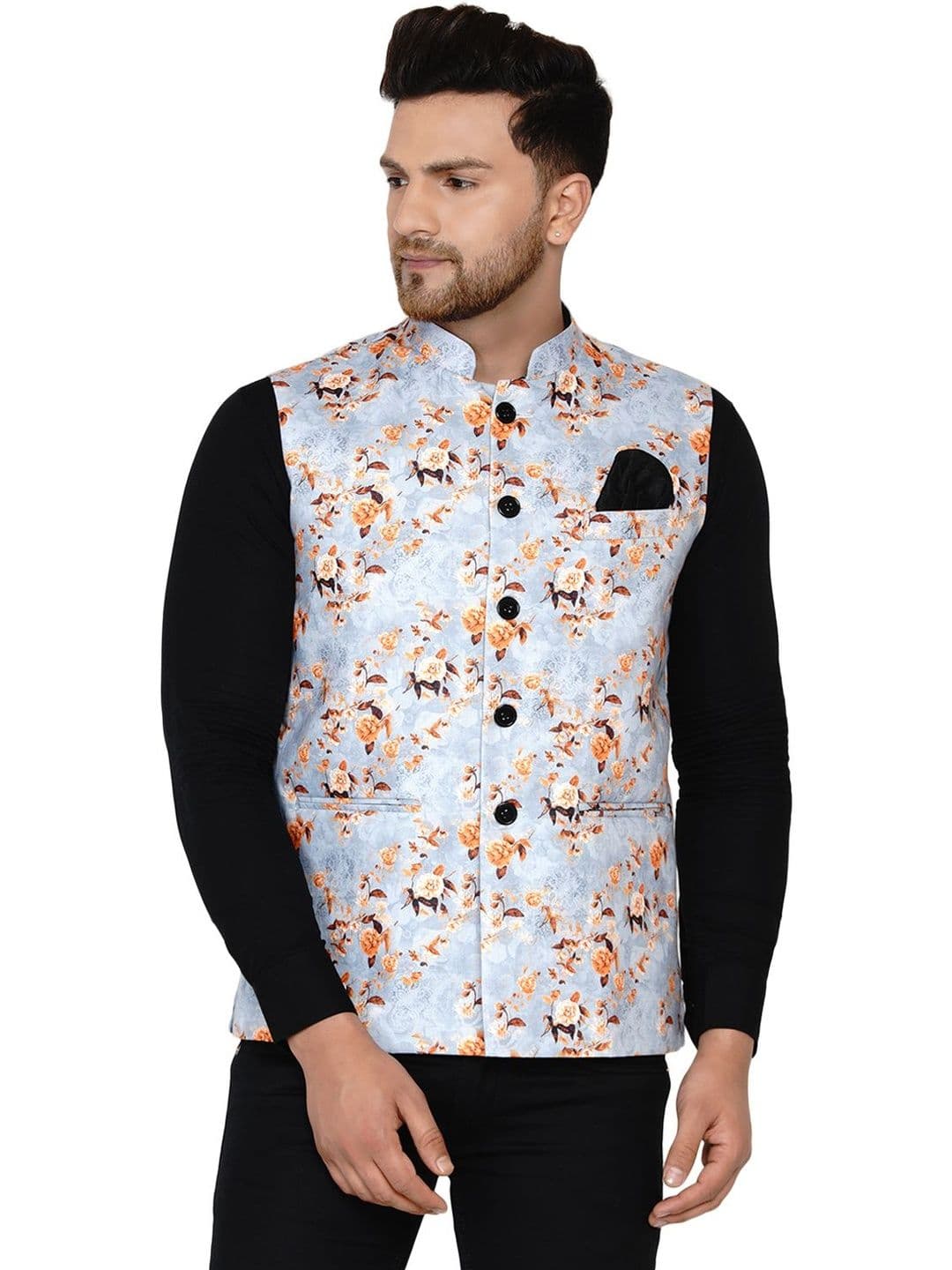 VEERA PARIDHAAN Men Printed Cotton Nehru Jacket - view 1