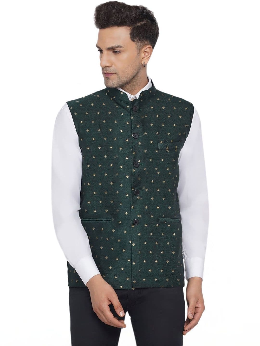 VEERA PARIDHAAN Men Woven Design Brocade Nehru Jacket - view 1