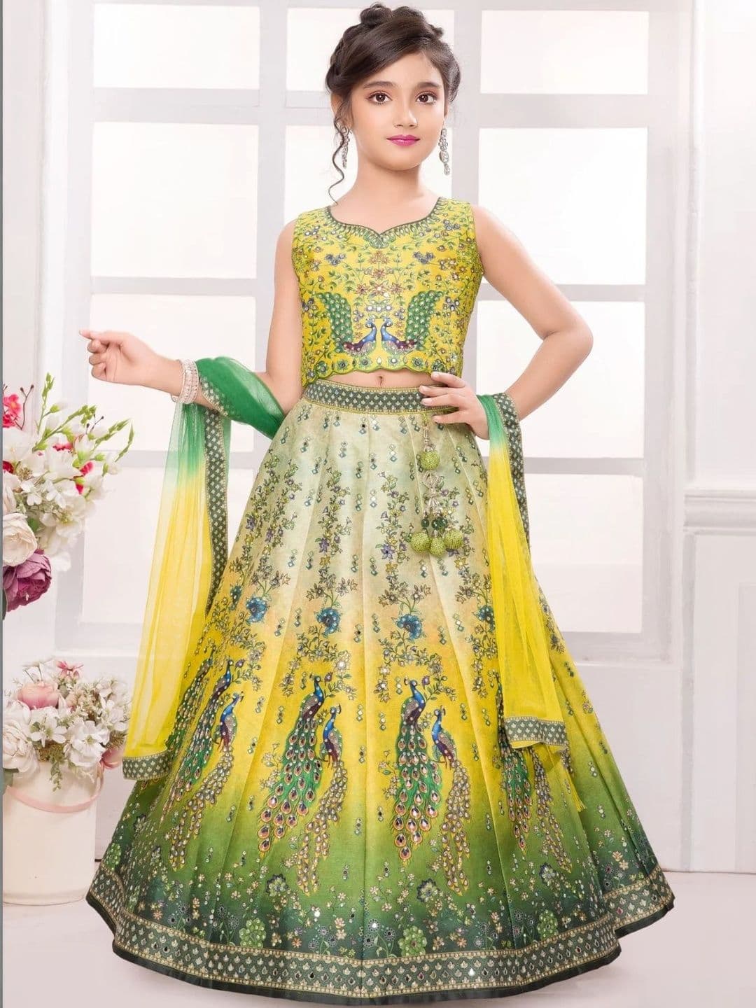 NTURVA Girls Embroidered Mirror Work Ready to Wear Lehenga & Blouse With Dupatta - view 1