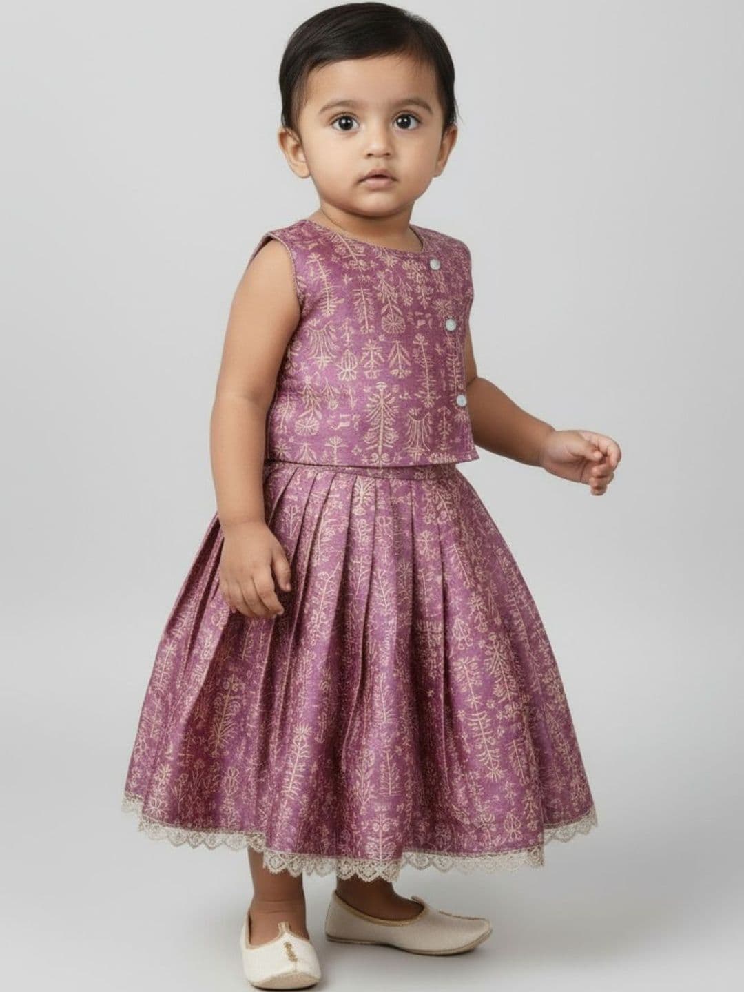 Biglilpeople Girls Printed Round Neck Sleeveless Lehenga Choli Set - view 1