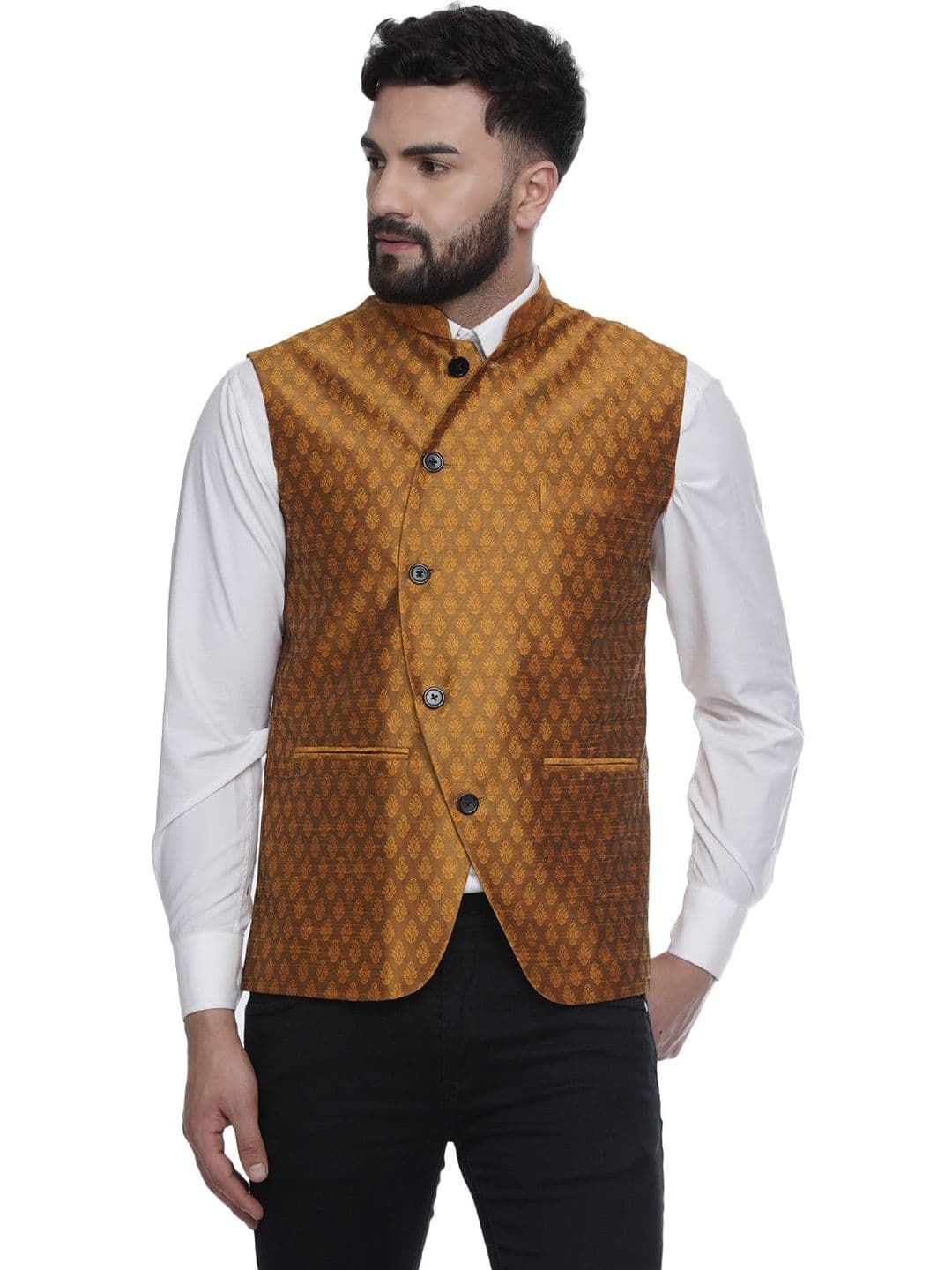 VEERA PARIDHAAN Printed Jaquard Silk Nehru Jacket - view 1