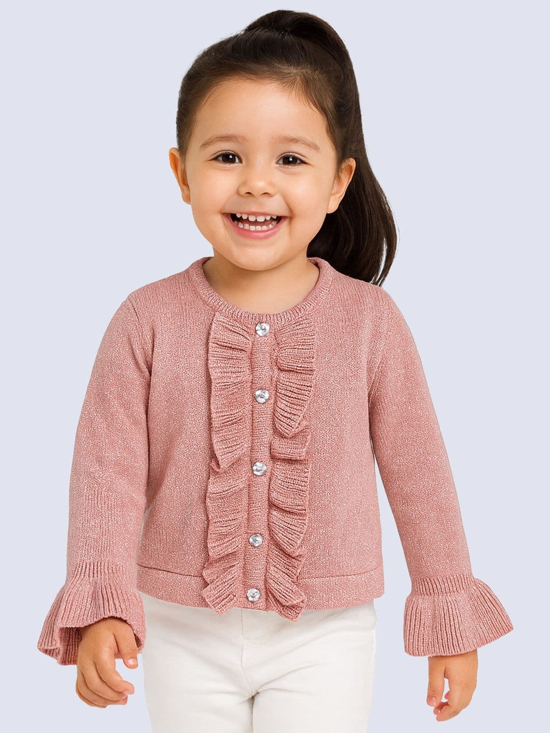 Yellow Apple Girls Round Neck Long Sleeves Cardigan Sweater - view 1